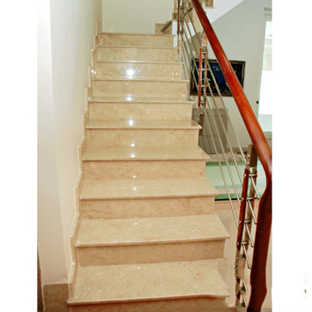 Cầu thang đá hoa cương tay vịn gỗ